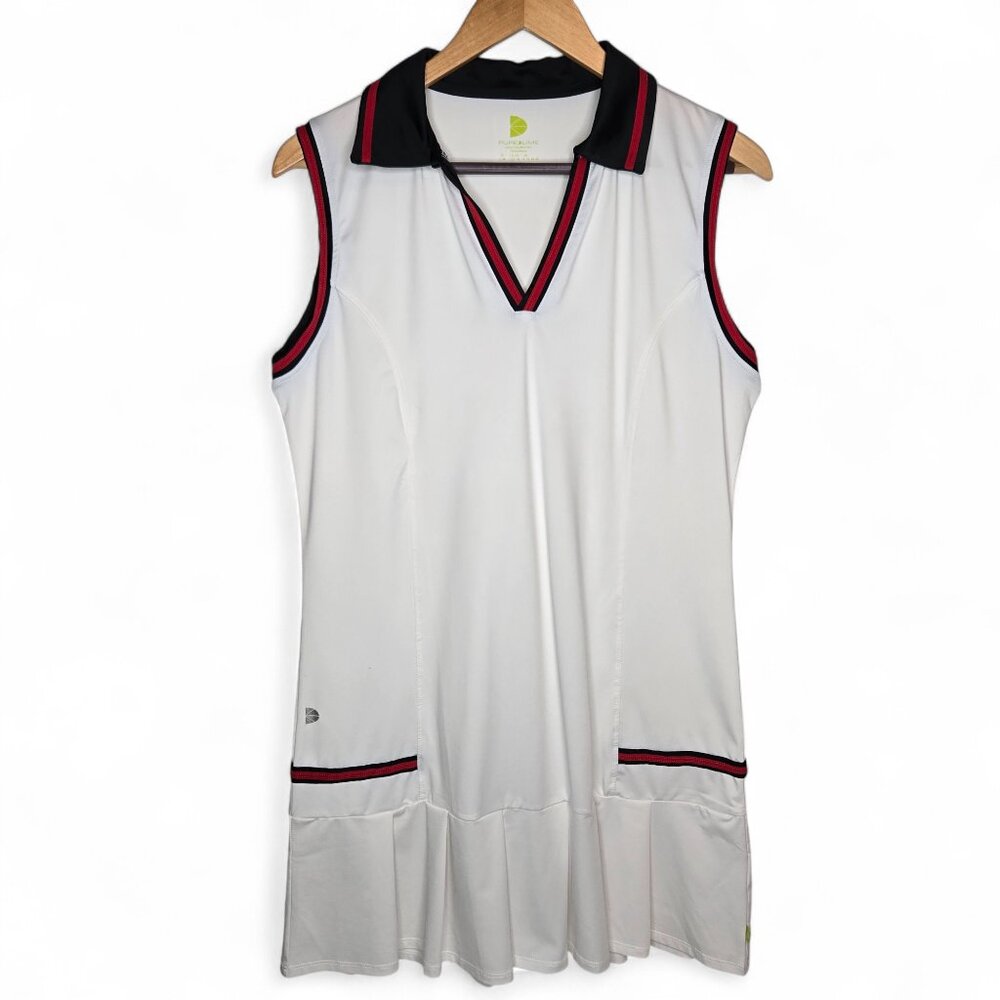 Pure Lime Sleeveless Tennis Mini Dress Women's Pleated Hem Collared Sporty L